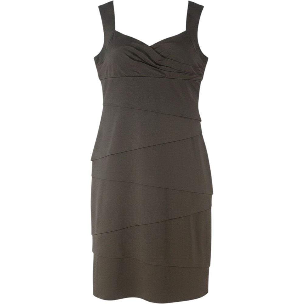 White House Black Market Dress Womens 12 Black Ruched Layered Sheath Slimming